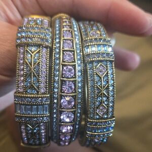 Gold-Tone Purple/Blue Crystal Bangle Bracelet Set - Women's Jewelry